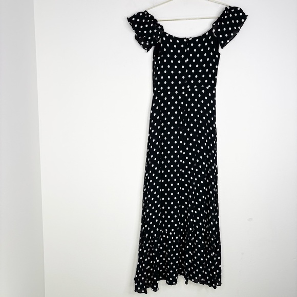Reformation Black Polka Dot Off-Shoulder Midi Dress - Picture 10 of 14